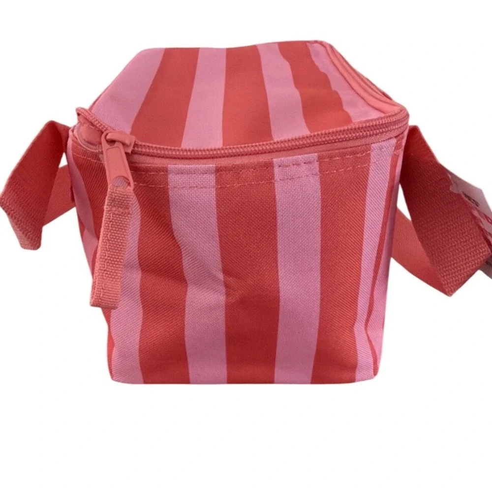 Trader Joe's Striped Mini Insulated Bag Pink Magenta 1.5 Gallon Cooler NWT - Picture 4 of 6